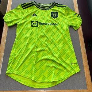 Adidas Manchester United Away Jersey Neon Green TeamViewer Mens Size S Rashford